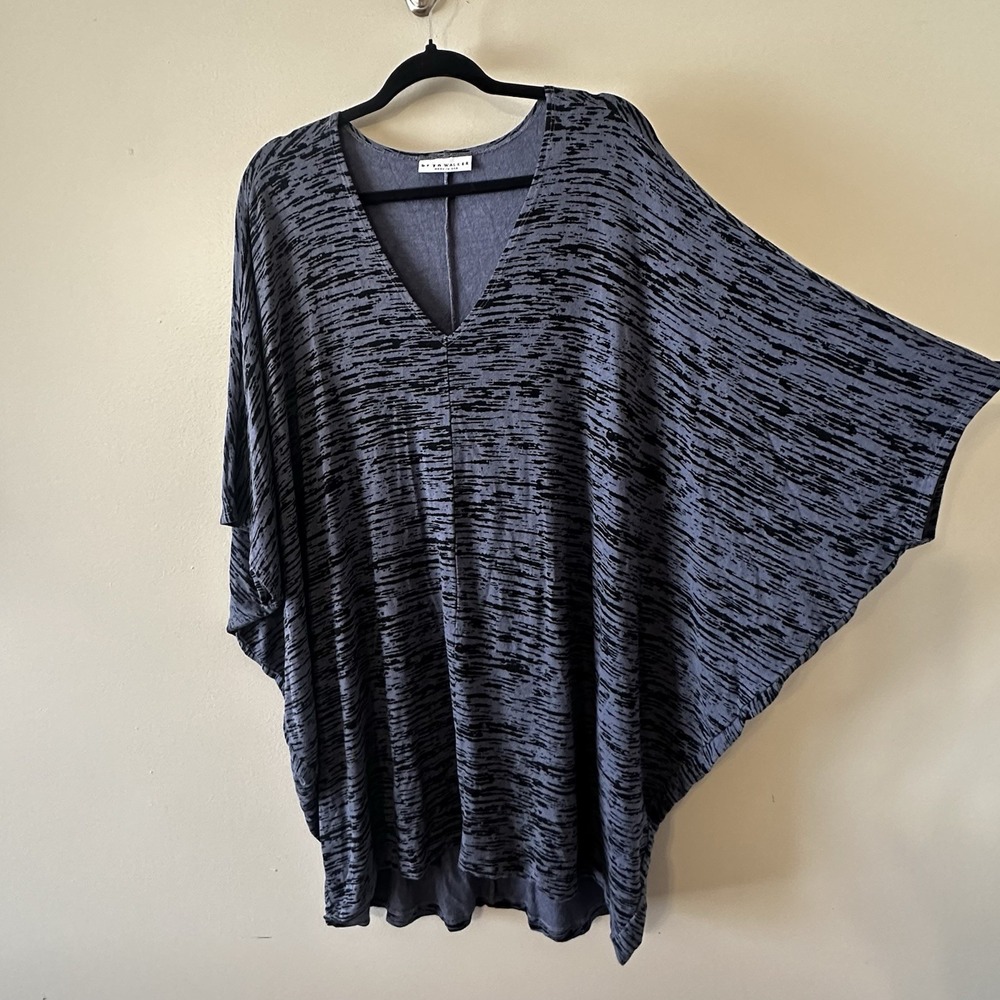 Bryn Walker Blue Black Geo Dress Kaftan Dolman Oversized‎ Lagenlook Tunic Top XL - Picture 6 of 13
